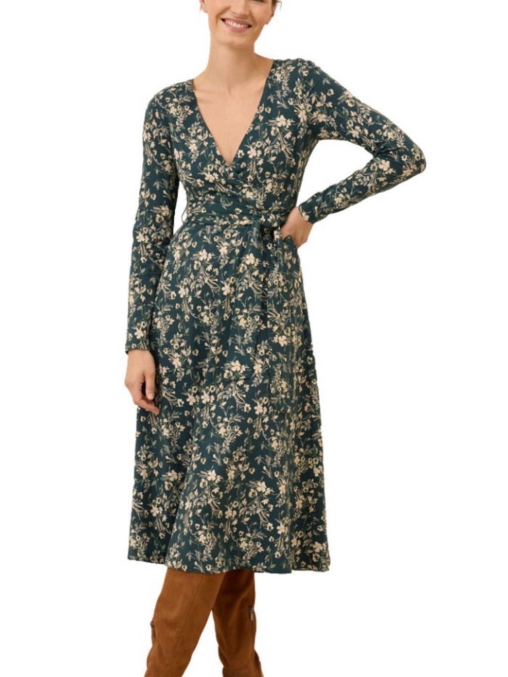 Pact, XL, Green Fit & Flare Wrap Dress Made With Organic Cotton
